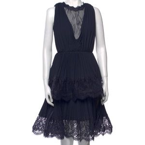 Mikael Aghal Navy Pleated Lace Dress